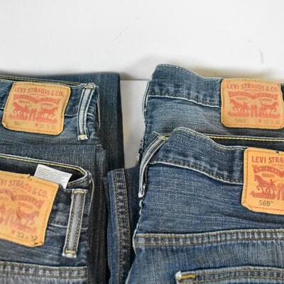 4 pairs Men's Jeans, Levi Strauss 569 32x32, all with wear & tear