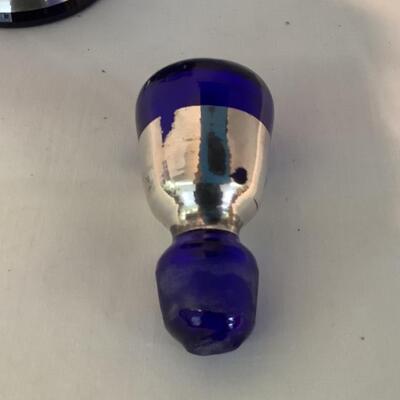 C1087 Silver Overlay Cobalt Glass Bottle with Stopper