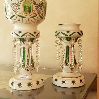 2 Green Glass Vases