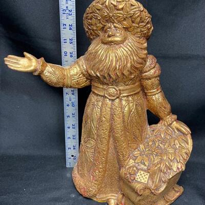 Ceramic Santa Claus painted in gold leaf during the 1970â€™s approx 14â€ tall