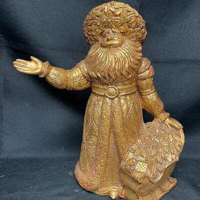 Ceramic Santa Claus painted in gold leaf during the 1970’s approx 14” tall
