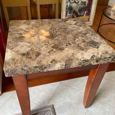 Set of three marble top tables (two long console, one rectangle side table)