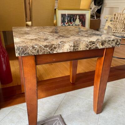 Set of three marble top tables (two long console, one rectangle side table)