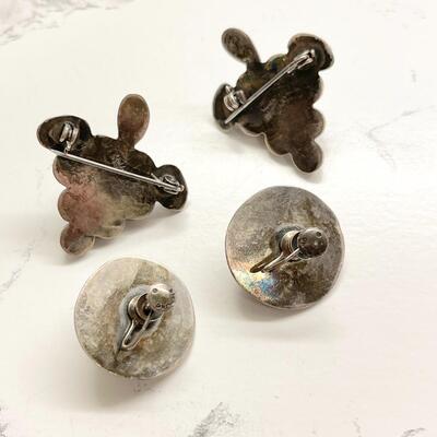 Lot 36  Vintage Mexican Silver Earrings & Pair of Grape Scatter Pins