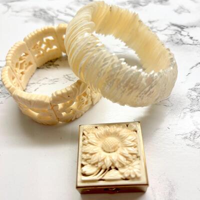 Lot 37  Stretchy Bracelets Faux Bone & Pill Box