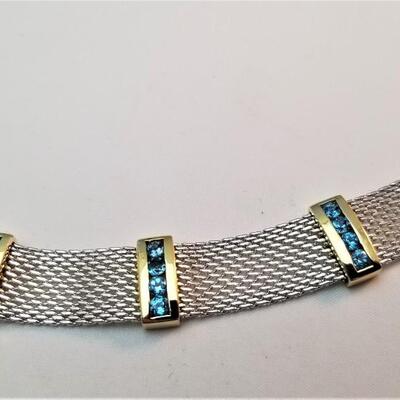 Lot #14  Sterling Silver Mesh Bracelet with Blue Topaz