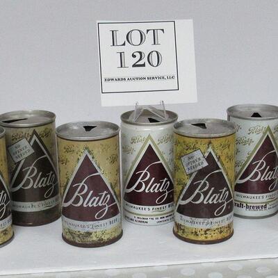 7 Different Blatz Beer Cans None Newer than 30 Years Old.  Read description for more info
