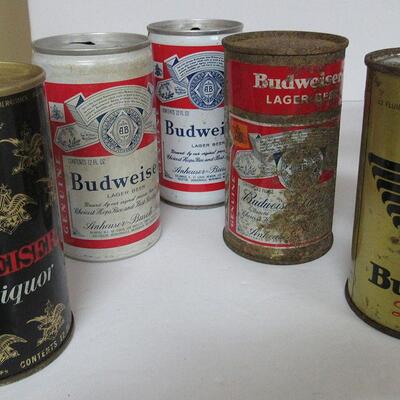 9 Different Budweiser Vintage Beer Cans some Flat Tops. Read description for more info