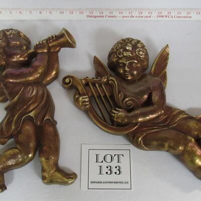 2 Vintage Large Syroco Angel Wall Plaques