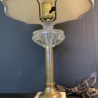 C1118 Two Vintage Brass and Glass Table Lamps with Marble Bases