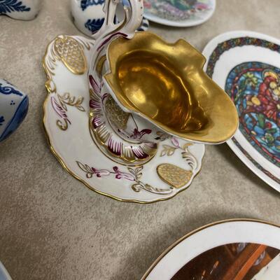 #282 B  Delph, Decorated Plates, Gold Cup, Mixed Lot
