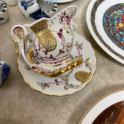 #282 B  Delph, Decorated Plates, Gold Cup, Mixed Lot
