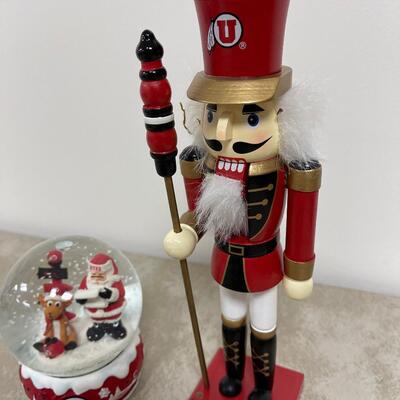 #286 B University of Utah Snow globe and Nutcracker 