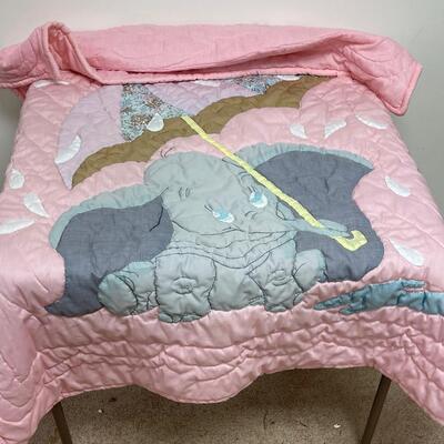 #293 B Pink Hand Made Baby Quilt Elephant Umbrella 