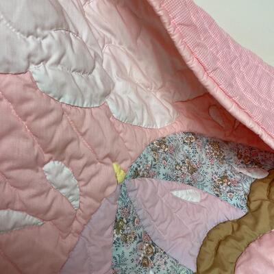#293 B Pink Hand Made Baby Quilt Elephant Umbrella 