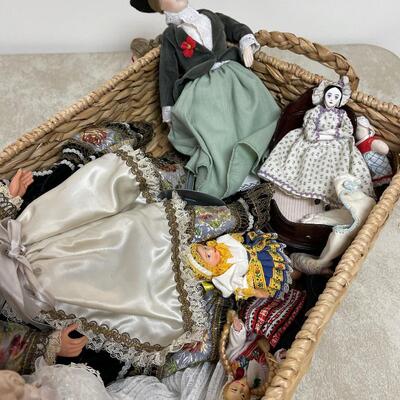 #307 B Backet of Dolls, Mostly Porcelain 