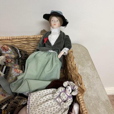 #307 B Backet of Dolls, Mostly Porcelain 