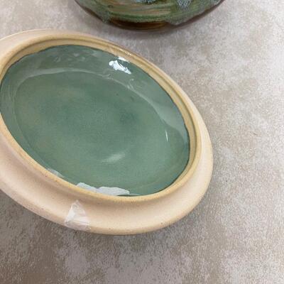 #320 B Studio Art Pottery of White Owl - Lidded Casserole Dish
