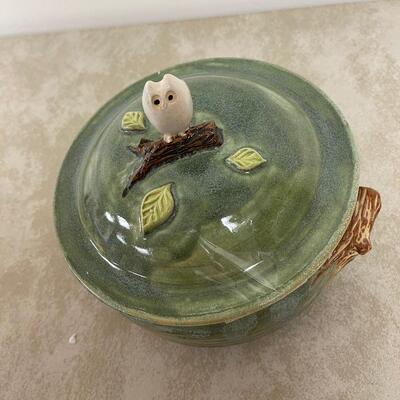 #320 B Studio Art Pottery of White Owl - Lidded Casserole Dish