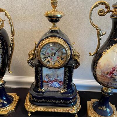 #352 (5) Piece French Mantel Clock set with Candelabras and Plus 