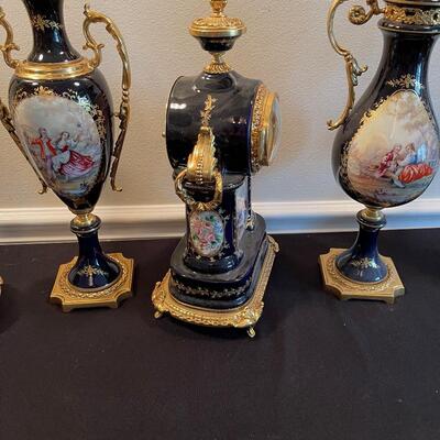 #352 (5) Piece French Mantel Clock set with Candelabras and Plus 