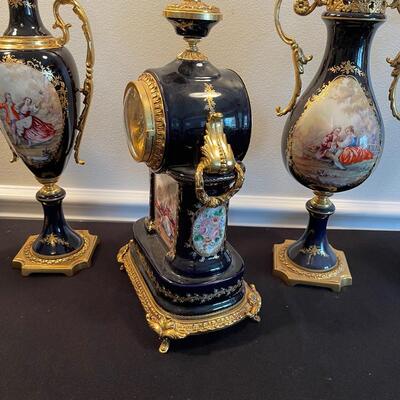 #352 (5) Piece French Mantel Clock set with Candelabras and Plus 