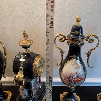 #352 (5) Piece French Mantel Clock set with Candelabras and Plus 