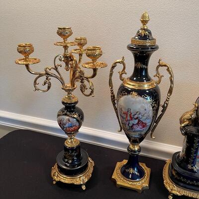 #352 (5) Piece French Mantel Clock set with Candelabras and Plus 