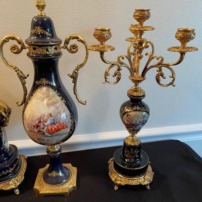 #352 (5) Piece French Mantel Clock set with Candelabras and Plus 