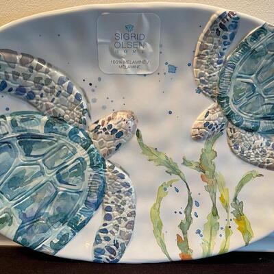 #357 Melamine Turtle Platter Plus 3 Plates with trees
