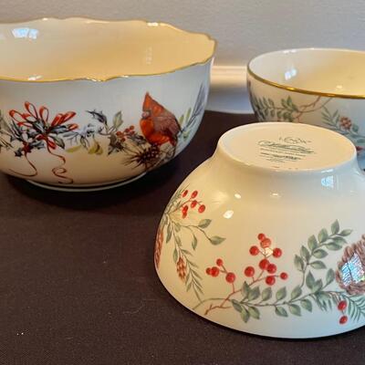 #363 Lenox Holiday Bowls  (3)1  Serving and 2Desert 