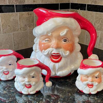#367 Ho Ho Ho Santa's Pitcher and 3 Mugs 
