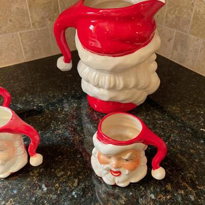 #367 Ho Ho Ho Santa's Pitcher and 3 Mugs 