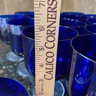 #368 13 Blue Goblets and 2 Cobalt Blue Bowls 