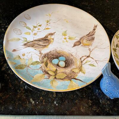 #370 Blue Bird Plates, Figurines and Glass Platter