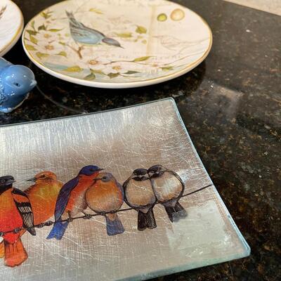 #370 Blue Bird Plates, Figurines and Glass Platter