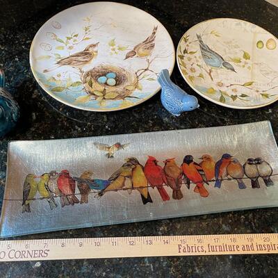 #370 Blue Bird Plates, Figurines and Glass Platter