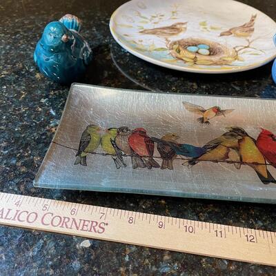#370 Blue Bird Plates, Figurines and Glass Platter