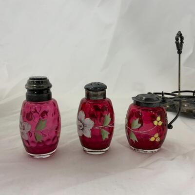 [48] ANTIQUE | Hand Painted Cranberry Cruet 