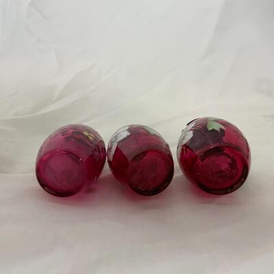 [48] ANTIQUE | Hand Painted Cranberry Cruet 