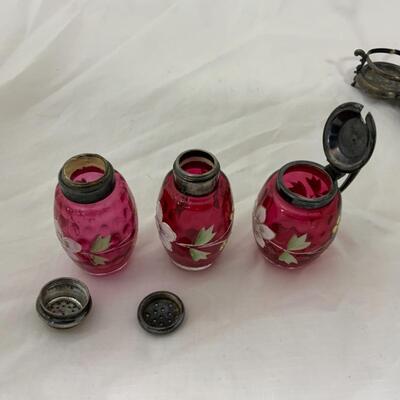 [48] ANTIQUE | Hand Painted Cranberry Cruet 