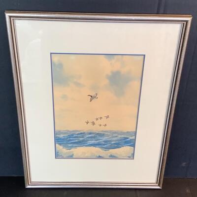 B1129 J. Sudy Signed Framed Watercolor Painting â€œMallards In Flightâ€