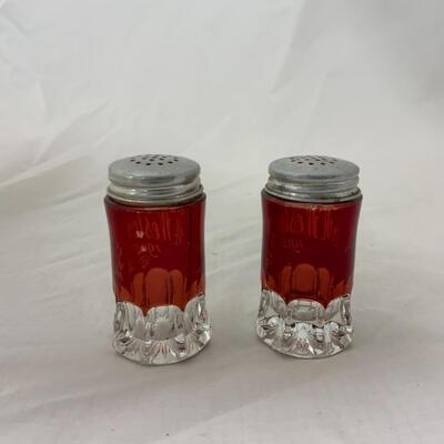 [51] ANTIQUE | 1905 | M Weston | Salt & Pepper Shakers | Ruby Flash