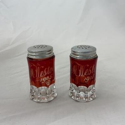 [51] ANTIQUE | 1905 | M Weston | Salt & Pepper Shakers | Ruby Flash