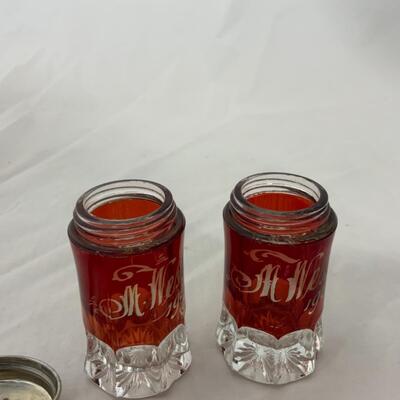 [51] ANTIQUE | 1905 | M Weston | Salt & Pepper Shakers | Ruby Flash