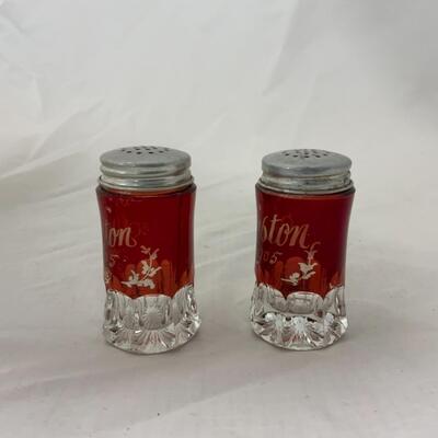 [51] ANTIQUE | 1905 | M Weston | Salt & Pepper Shakers | Ruby Flash