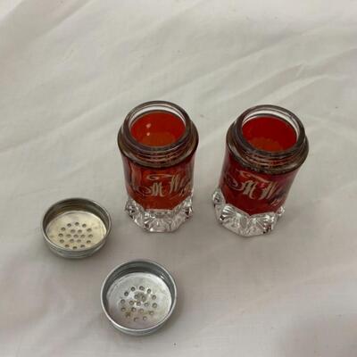 [51] ANTIQUE | 1905 | M Weston | Salt & Pepper Shakers | Ruby Flash