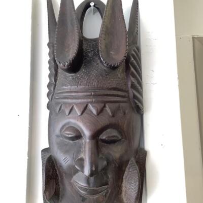 B1133 Heavy Carved Wood African Mask Wall Decor