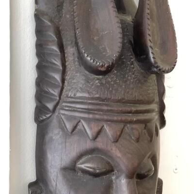 B1133 Heavy Carved Wood African Mask Wall Decor