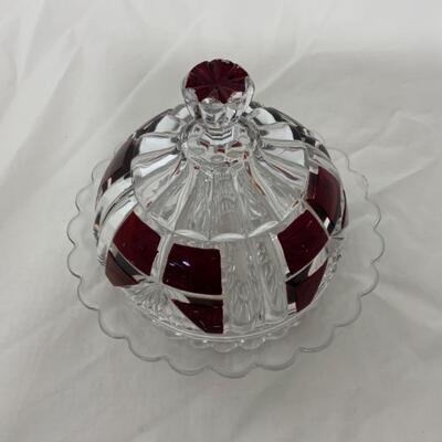 [54] ANTIQUE | Ruby Stained Crystal | Covered Butter Dish